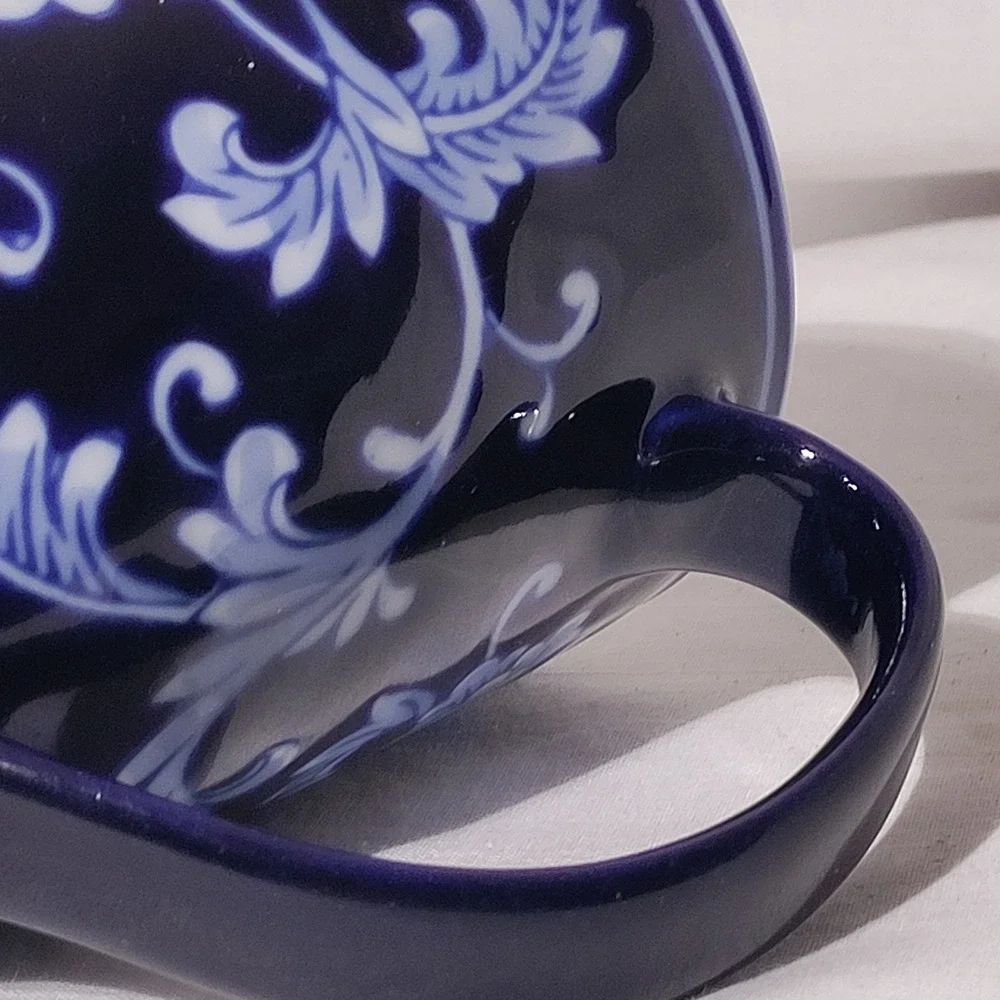 Pier 1 Mandarin Porcelain Coffee Mug Cobalt Blue White Floral